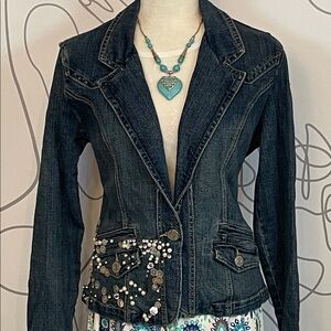 Boom Boom Jeans- Dark Wash Embellished Jean Jacket size M